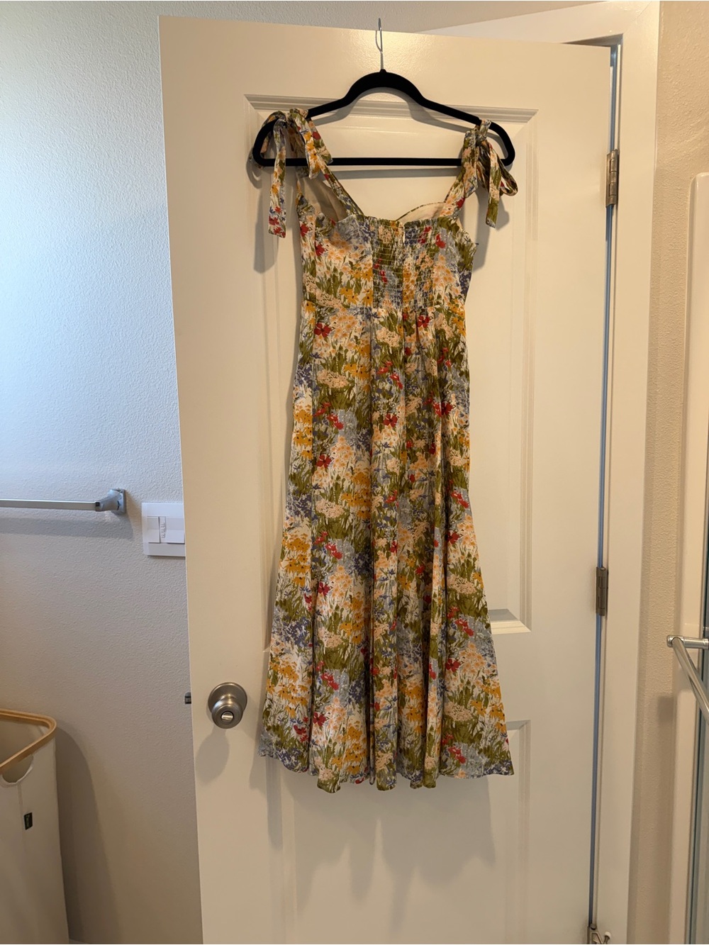 Floral Tie-Shoulder Midi Dress in Multicolor